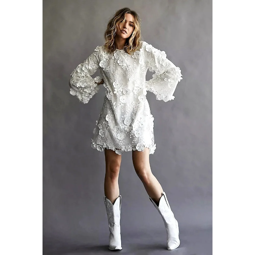 Mestiza X Free People 3D Floral Applique Flared Sleeve Mini Dress - Picture 5 of 8